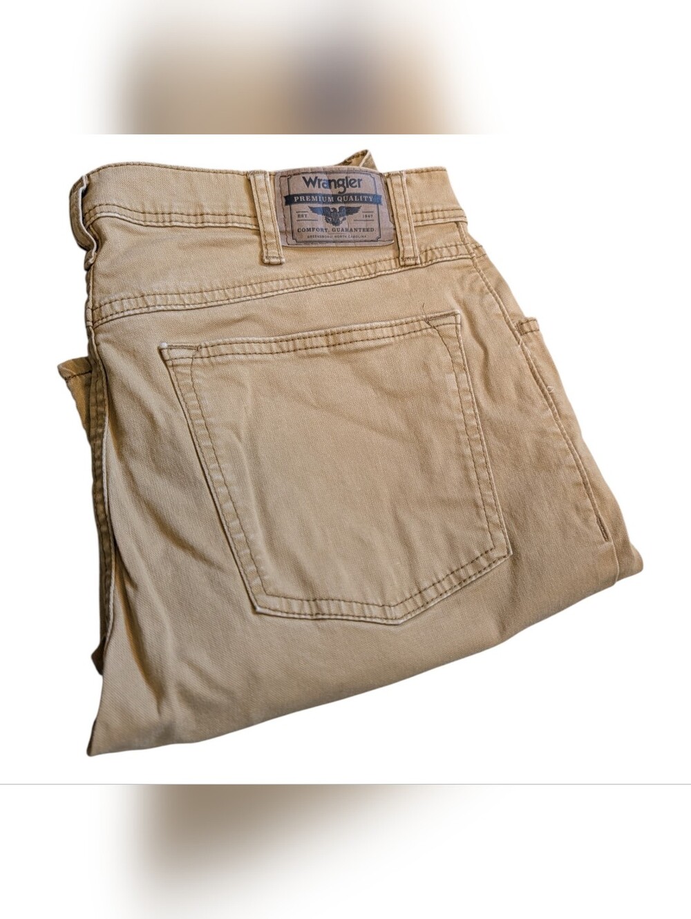 Wrangler Men's Tan Straight Chino 34x32 Beige Cotton Flat Front